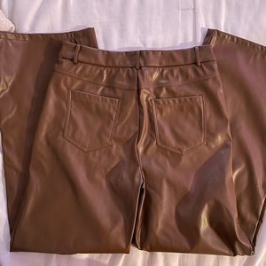 Leather flare shein pants in the color brown for petite women